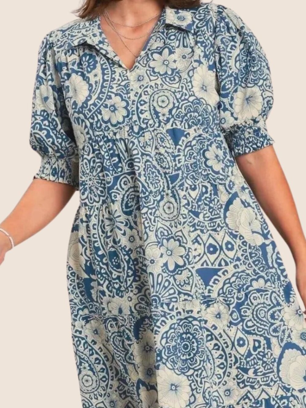 Umgee Blue Paisley Midi Dress Plus Size